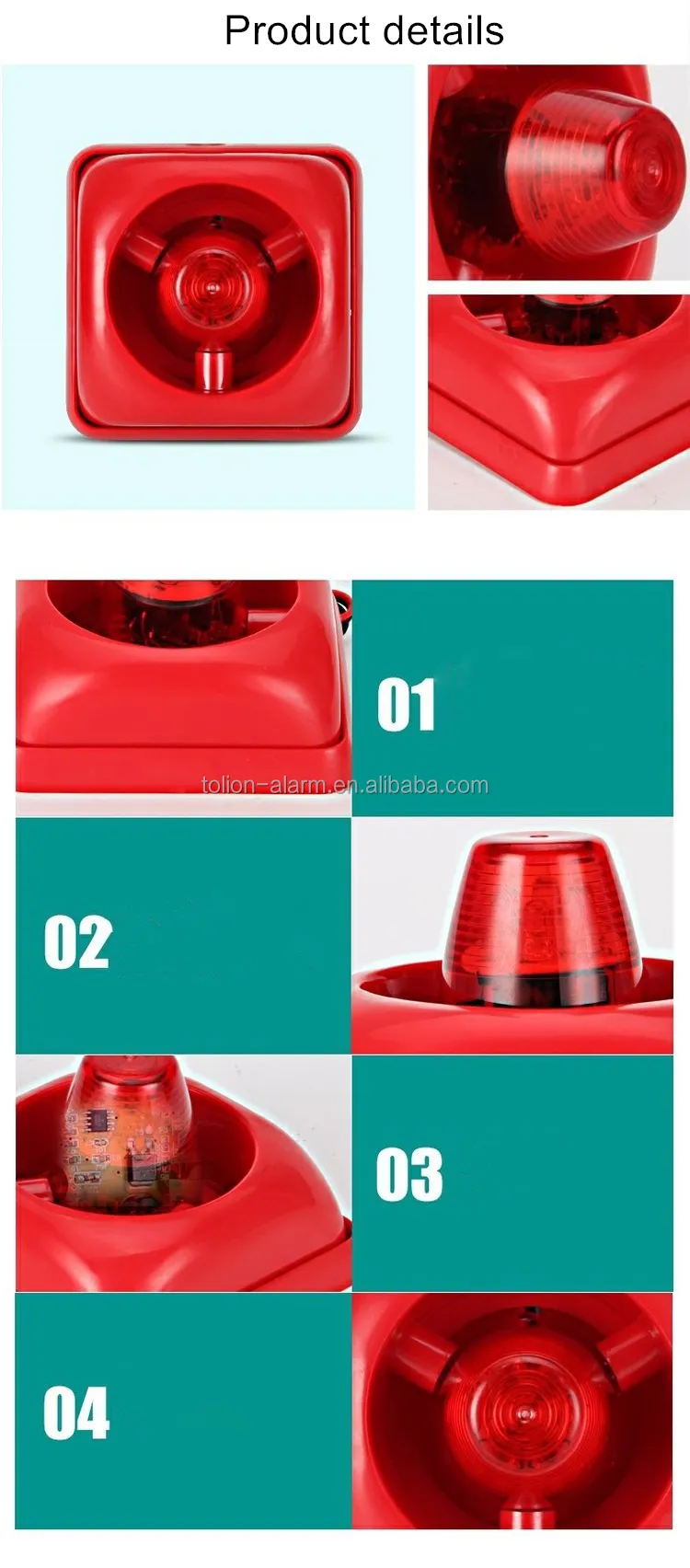 Flash And Sound Fire Siren With Strobe Home Alarm System Red Flashing Light Fire Alarm For Hotel Security