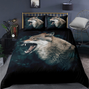 3 pièces de taie d'oreiller en coton microfibre super doux housse de <span class=keywords><strong>couette</strong></span> personnalisée 3D animal <span class=keywords><strong>loup</strong></span> imprimé ensemble de housse de <span class=keywords><strong>couette</strong></span> - Product Image 3