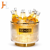 Nuovo Secchiello Refrigerante per Champagne e Vino in Acrilico a Strisce Verticali con Bordo Dorato a LED, Espositore per Liquori, Servizio Bottiglie VIP per Nightclub