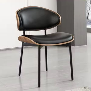 Sedia da pranzo moderna in pelle con legno di noce in legno imbottito sedile in metallo nero gambe sedie per casa ristorante Hotel sala da pranzo - Product Image 2