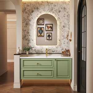 Meuble de salle de bain rétro français avec lavabo intégré en céramique et lavabo en ardoise - Product Image 5
