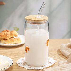 Honeydak 18 oz verre gobelet emblématique <span class=keywords><strong>Croissant</strong></span> jus <span class=keywords><strong>tasse</strong></span> <span class=keywords><strong>avec</strong></span> couvercle pailles peut forme pour <span class=keywords><strong>café</strong></span> été boissons Halloween noël - Product Image 3