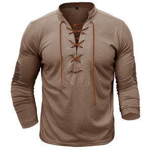 <span class=keywords><strong>Camicia</strong></span> Henley Vintage da Uomo a Maniche Lunghe con <span class=keywords><strong>Colletto</strong></span> Alto e Lacci, in Misto Cotone 180g, Traspirante, Vestibilità Aderente, per Esterni - Product Image 2