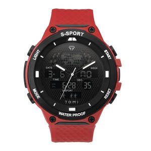 Montre numérique de sport TOMI T215 en gros, affichage LED, design simple, chronomètre, bracelet en cuir, date automatique, usage quotidien, montre-bracelet pour hommes - Product Image 1