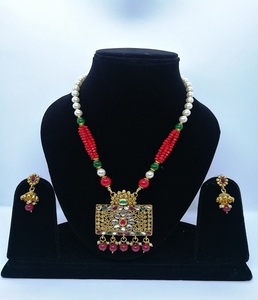 Premium <b>Gold</b> Plated Polki Look Alloy Jewelry Set with <b>Necklace</b> & Earrings Traditional Design for Engagement Wedding Festive Wear - Product Image 1