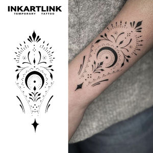 Autocollant de <span class=keywords><strong>tatouage</strong></span> semi-permanent réaliste <span class=keywords><strong>Mandala</strong></span> Lune Géométrique, longue durée 2 semaines (15 jours), art corporel pour femmes, <span class=keywords><strong>bras</strong></span>, vente en gros - Product Image 2