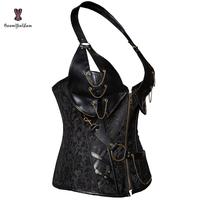Corset zippé gothique Steampunk pour femme Corset désossé à la taille Cincher à lacets cuir acier désossé grande taille Corsettes niveau de contrôle ferme