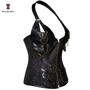 Corsé gótico Steampunk con cremallera para mujer, corsé de cintura deshuesada con cordones, corsetes de talla grande deshuesados de acero de cuero, nivel de Control firme - Product Image 3