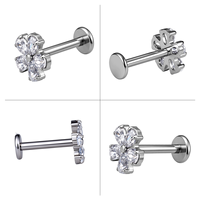 Boucles d'oreilles en titane zirconium ASTM F136, bijoux de piercing labret avec clous d'oreille plaqués or G23 de qualité implantable, en forme de fleur, vente en gros