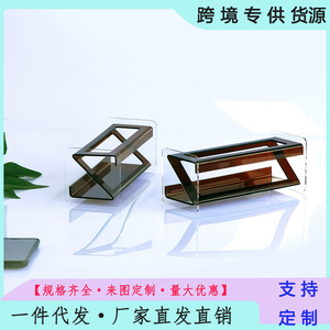 Organisateur de magazines en acrylique 24x10x10cm, support de rangement de bureau ambre et brun foncé pour la décoration de la maison - Product Image 5