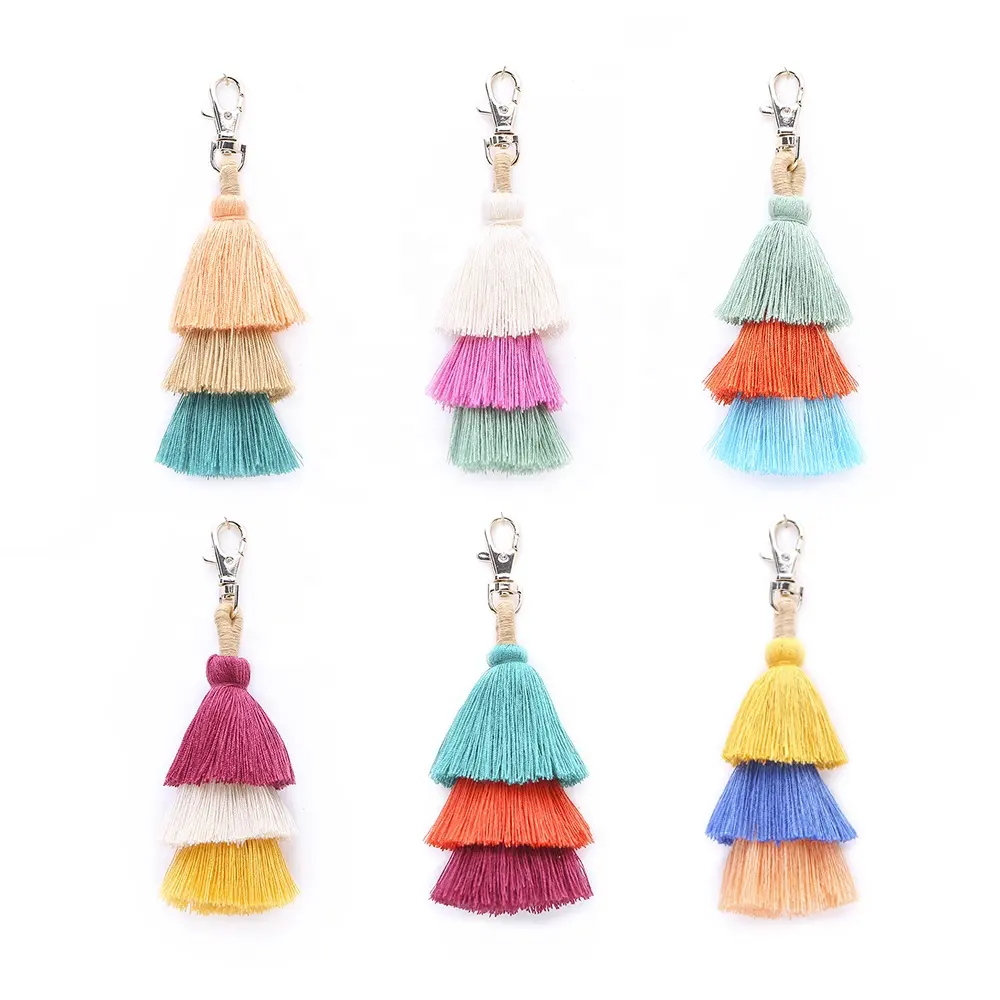 AD. Jewelry Tassel Stacked Layered Threads Keychain Handmade DecoratIve keyring Ombre Bag Accessories Style E68047