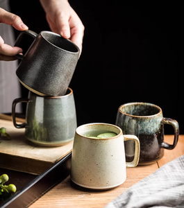 Juego de Tazas de Té de Estilo Vintage con Esmalte Reactivo, <span class=keywords><strong>Taza</strong></span> de Café de Gres Económica, <span class=keywords><strong>Taza</strong></span> de Cerámica con Bandeja de Madera - Product Image 1