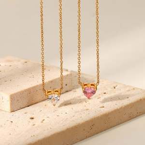 Collar con Colgante de Corazón de Circonia Cúbica Colorida para Mujer, Chapado en Oro de 21K, Acero Inoxidable Resistente al Deslustre, Joyería para Aniversario - Product Image 2