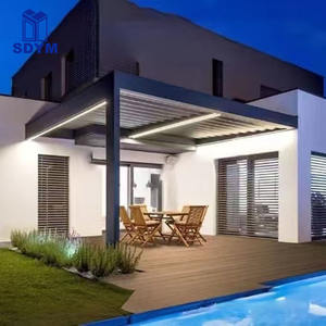 Pergola haut <span class=keywords><strong>de</strong></span> gamme en aluminium imperméable avec <span class=keywords><strong>éclairage</strong></span> LED intégré, pavillon <span class=keywords><strong>de</strong></span> jardin <span class=keywords><strong>extérieur</strong></span> pour repas en plein air - Product Image 3