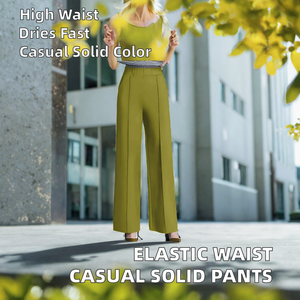 Pantalones de Pierna Ancha de Cintura Alta para Mujer, Color Sólido, Cintura Elástica Plisada, Largo hasta el Tobillo, Pantalones Casuales de Crepé, Estilo Otoñal - Product Image 2
