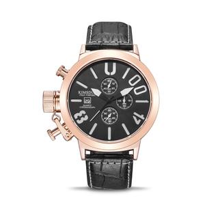 Reloj de Pulsera <span class=keywords><strong>KIMSDUN</strong></span> 924D para Hombre, de Cuarzo, Color Oro Rosa, Correa de Cuero Genuino Original, Esfera Grande, Cronógrafo, Calendario, Reloj Deportivo - Product Image 4