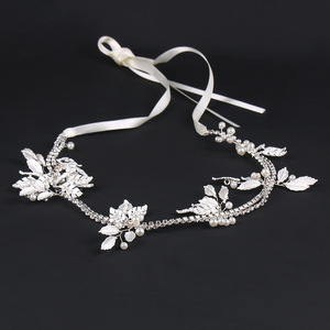 Diadema de Moda <span class=keywords><strong>para</strong></span> Mujer con Hojas Plateadas y Flores de Cristal, Accesorios Nupciales Elegantes, Corona <span class=keywords><strong>para</strong></span> el Cabello, Tocado de Moda - Product Image 3