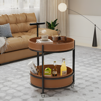 Table d'appoint de rangement rétro italienne, chariot console mobile en cuir de selle, style moderne, luxueux et minimaliste, pour salon, entrée, hôtel, atelier