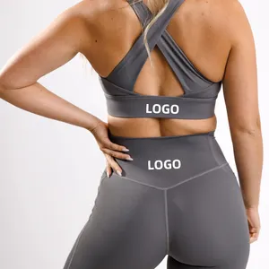 Abbigliamento sportivo personalizzato set da Yoga set da donna active wear plus size workout gym Fitness set leggings a vita alta con taglio a v con tasca