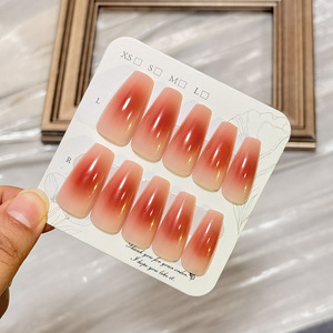 120 pièces de faux ongles courts en amande à pression, pré-conçus, dégradé <span class=keywords><strong>orange</strong></span>, style rétro, haut de gamme, avec logo personnalisé - Product Image 2