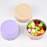 Nouveau bol à ventouse pour enfants en acier inoxydable 304 avec couvercle en silicone, bol d'alimentation coloré en acier inoxydable de qualité alimentaire pour bébés et enfants