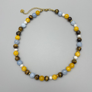 Collana con Perline in Occhio <span class=keywords><strong>di</strong></span> Tigre Naturale e Acquamarina in Acciaio Inossidabile, Nuova Collezione Autunnale, Gioielli Vintage con Gemme in Tonalità Terra - Product Image 4