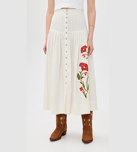 <span class=keywords><strong>Falda</strong></span> Midi <span class=keywords><strong>Blanca</strong></span> <span class=keywords><strong>con</strong></span> Bordado Floral - <span class=keywords><strong>Falda</strong></span> Plisada Bohemia de Cintura Alta <span class=keywords><strong>con</strong></span> Botones para Mujer - Product Image 3