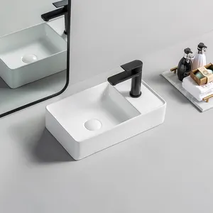 意大利设计拉瓦托里奥·德·班卡达白色陶瓷台面洗手盆尺寸18英寸矩形浴室水槽