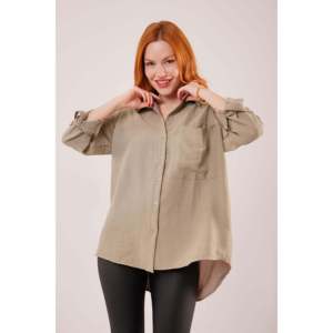 LUSTRIN Women's Relaxed Fit <b>Khaki</b> Shirt with Pockets - Wholesale Loose Casual Long Sleeve Blouse <b>Top</b> for Ladies - Product Image 3