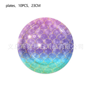 Ensemble de vaisselle jetable pour fête d'anniversaire sur le thème des sirènes, design écailles de poisson violettes, pour les célébrations des enfants - Product Image 4