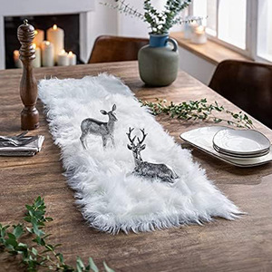 Chemin de table de Noël blanc en peluche, matière polyester, 33x183cm, marque Elonna, vente en gros d'usine, écologique et durable - Product Image 2