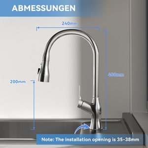 Robinet de cuisine monocommande en laiton, à douchette extractible et jet orientable, à bec haut, monotrou, à poser sur évier - Product Image 6