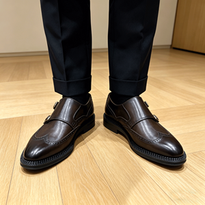 Italian Designer Brown <strong>Brogue</strong> Double Monk Strap Shoes for <strong>Men</strong>, <strong>Tan</strong> Groomsmen Wedding Shoes, the Most Versatile Shoe - Product Image 6