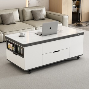 Table basse multifonctionnelle moderne en verre, réglable et pliable, combinée à une table à manger, ensemble de meubles TV double usage pour la maison, luxe - Product Image 2