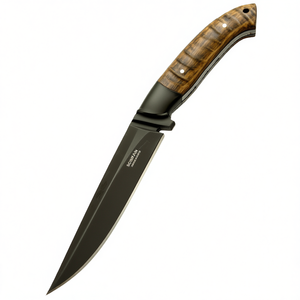 High Quality Custom Black Powder Coated D2 Steel Kitchen Fillet <b>Knife</b> Handle Burl Wood, Leather Sheath, Smooth Cutting - Product Image 1