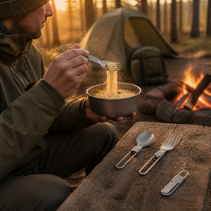 Ensemble de couverts pliants en titane pur pour le <span class=keywords><strong>camping</strong></span> en plein air, kit de pique-nique portable 3 pièces, sûr pour la santé - Product Image 4