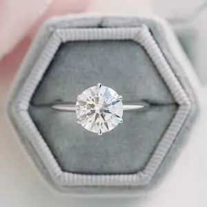 Cincin berlian bulat 2.0 karat klasik, perhiasan cincin pernikahan wanita S925/10K/14K emas putih 6 garpu Moissanite