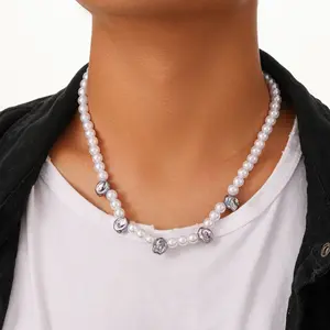 Personalized and versatile trendy hip-hop men's handmade beaded necklace with colorful Baroque shaped pearl necklace