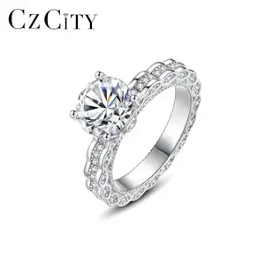 CZCITY Silber Design Mädchen Moissan ite Weißgold plattiert VVS Engagement Test Positiver Edelstein Diamantring