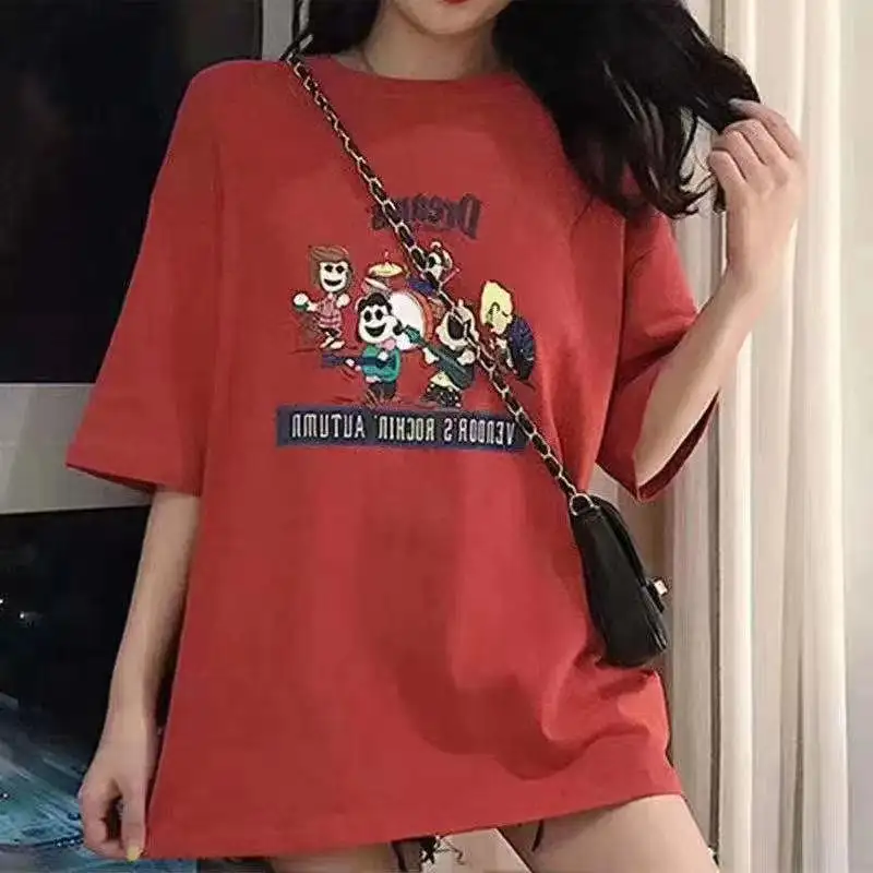 100 cotton 2021 new fashion printed women t shirts Korea loose casual girl cartoon cotton t shirts OC371