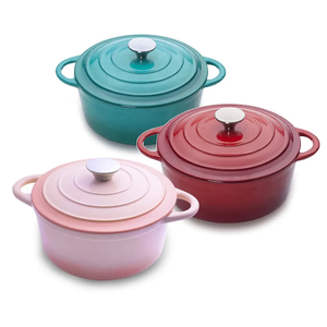 <span class=keywords><strong>DEBIEN</strong></span> Cocotte en fonte émaillée multicolore, écologique, compatible gaz et induction, ronde, avec deux poignées et couvercle, design minimaliste - Product Image 4