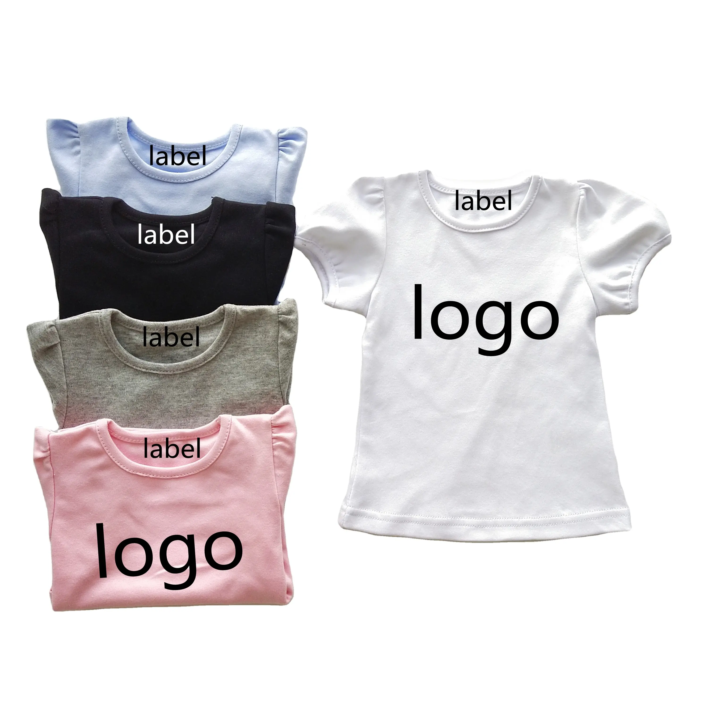 Großhandel Puff Ärmel Säugling Baby T-Shirts Bio-Baumwolle Baby Girl Stoff T-Shirt schlichte Baumwolle Baby 3-8 Jahre Mädchen T-Shirt