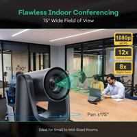 Sistema de Cámara PTZ TONGVEO con Zoom Óptico de 12X, Seguimiento Automático por IA, 1080P 60fps/4K para Transmisión en Iglesias, Videoconferencias en Línea