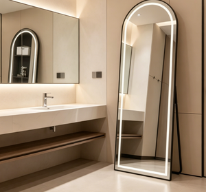 Arched <b>Plastic</b> LED Floor <b>Mirror</b> Touch Switch Full Length Vanity <b>Mirror</b> Freestanding Decorative Bathroom <b>Mirror</b> Custom Design - Product Image 6