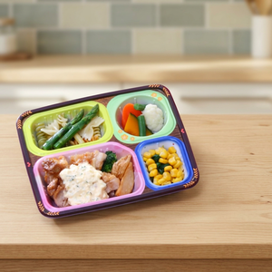 Rectangular <b>Plastic</b> Bento <b>Box</b> 4 Compartment Microwave Safe Portable Food Container Cute Design Multifunctional Japan Style BPA - Product Image 1