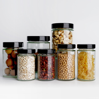 Pot de conservation alimentaire en verre hermétique rond de 500 ml avec couvercle noir pour miel, épices, fruits secs, confiture, noix, beurre de cacahuète