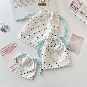 Custom Cute Ins Small Storage Bag Portable <b>Pouch</b> Recyclable Black Polka-Dot Cotton Gift Bag <b>Drawstring</b> Reusable - Product Image 4