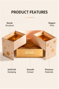 Foldable Champagne Gold Drawer Box Rigid Cardboard Empty Mystery Blind Box with Ribbon Pull for Corporate Gift and Surprise - Product Image 4