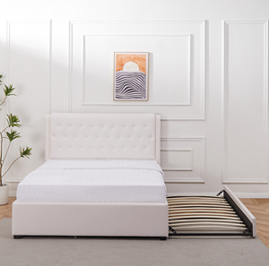 <span class=keywords><strong>Letto</strong></span> matrimoniale in stile europeo con testiera grigia a bottoni e contenitore estraibile grigio - Product Image 5