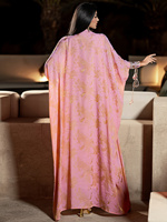 Robe Abaya Modeste de Luxe Dorée à Estampage Floral Vintage pour Femmes Musulmanes, Taille Unique, en Polyester Anti-Statique, Idéale pour l'Été